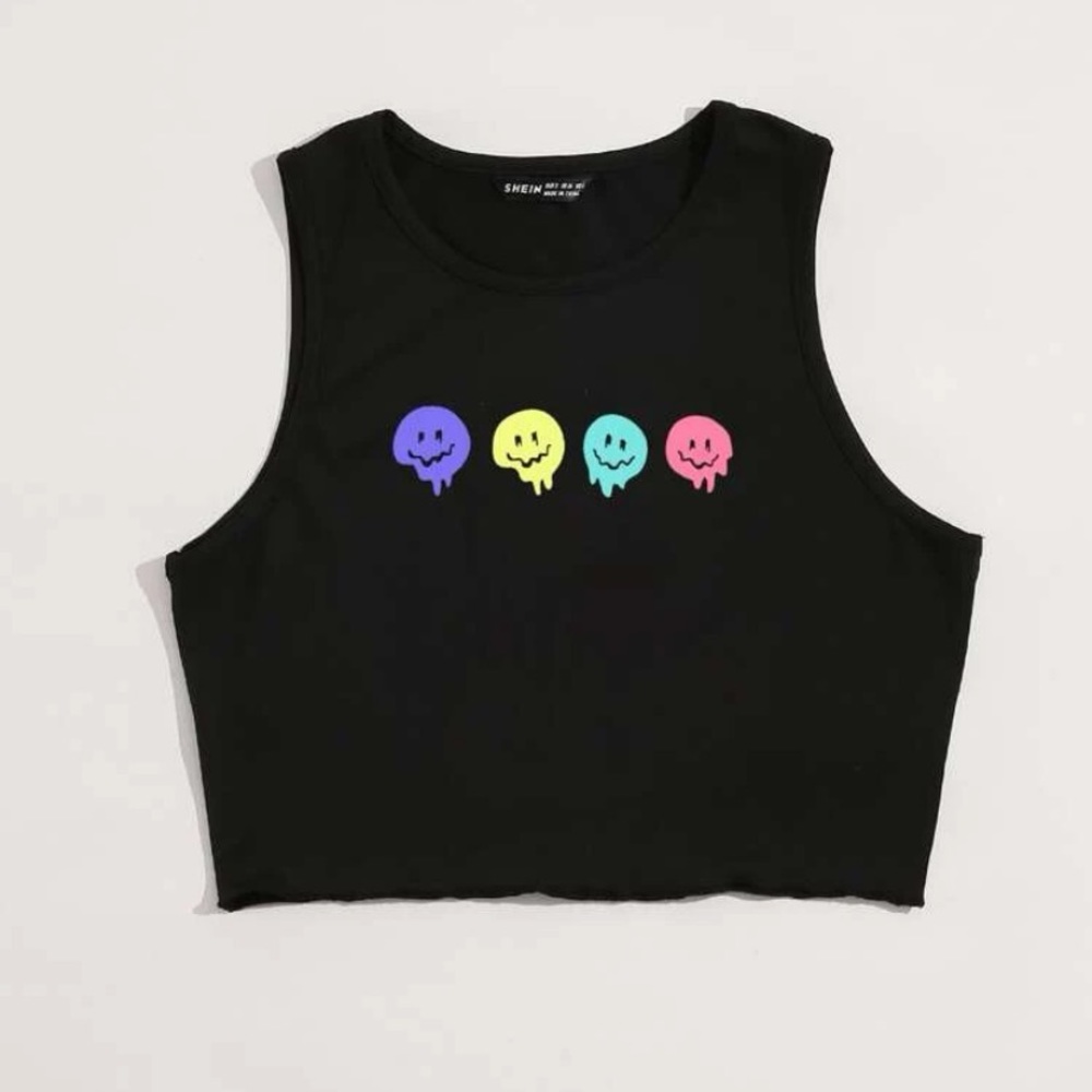 Black graphic crop top